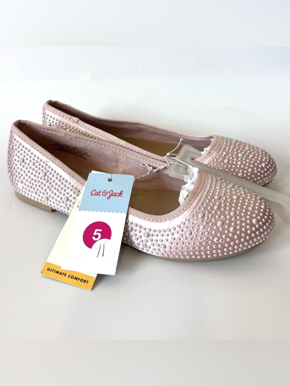 Cat & Jack Girls Pink Pearl Rhinestone Ballet Flats Size 5 NWT Dress Shoes